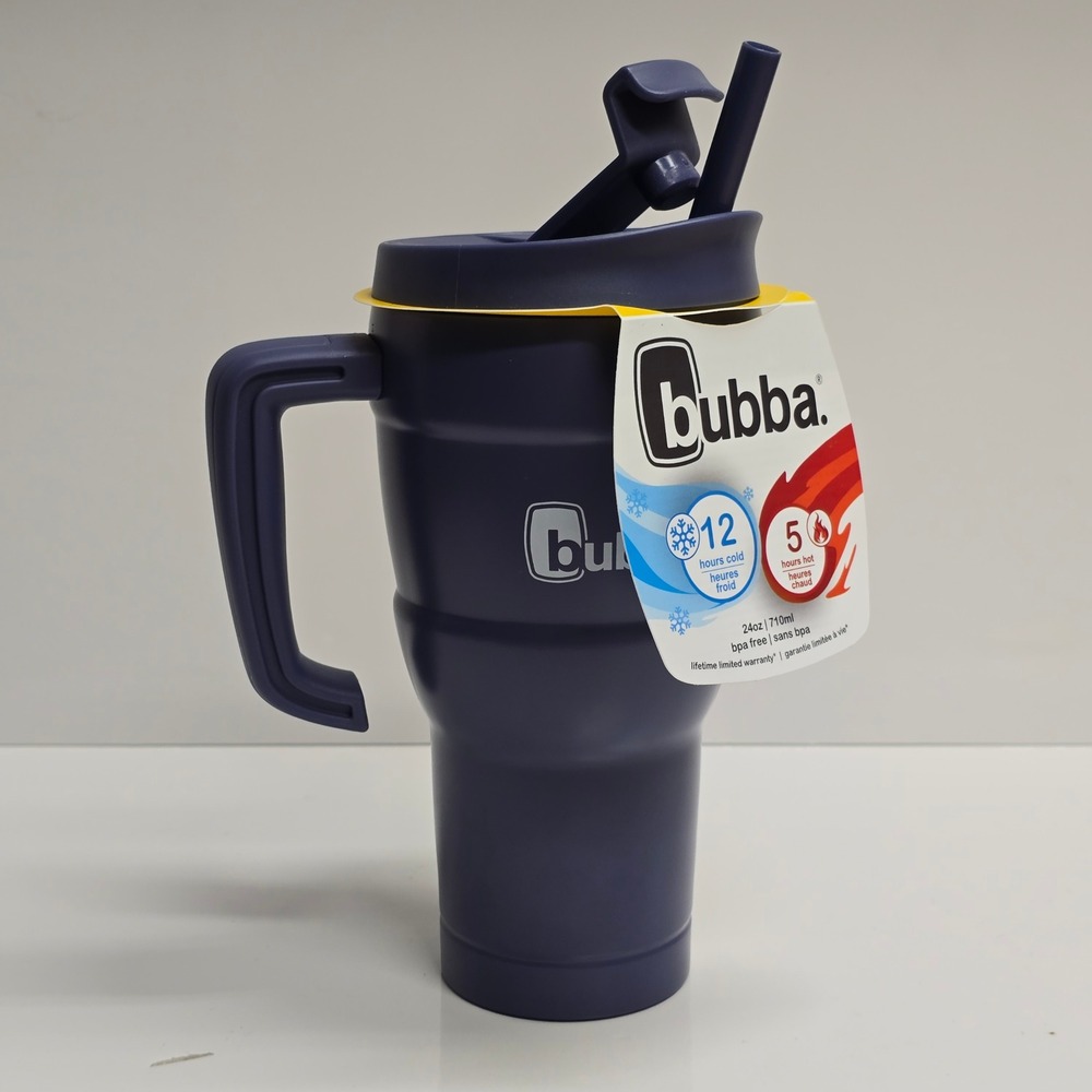 Bubba 24oz Insulated Travel Tumbler Navy Blue With Handle Straw Hot Cold